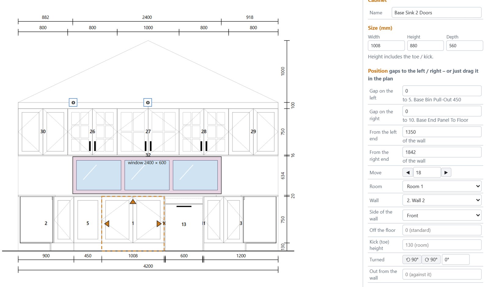 Wall elevation with dimensions