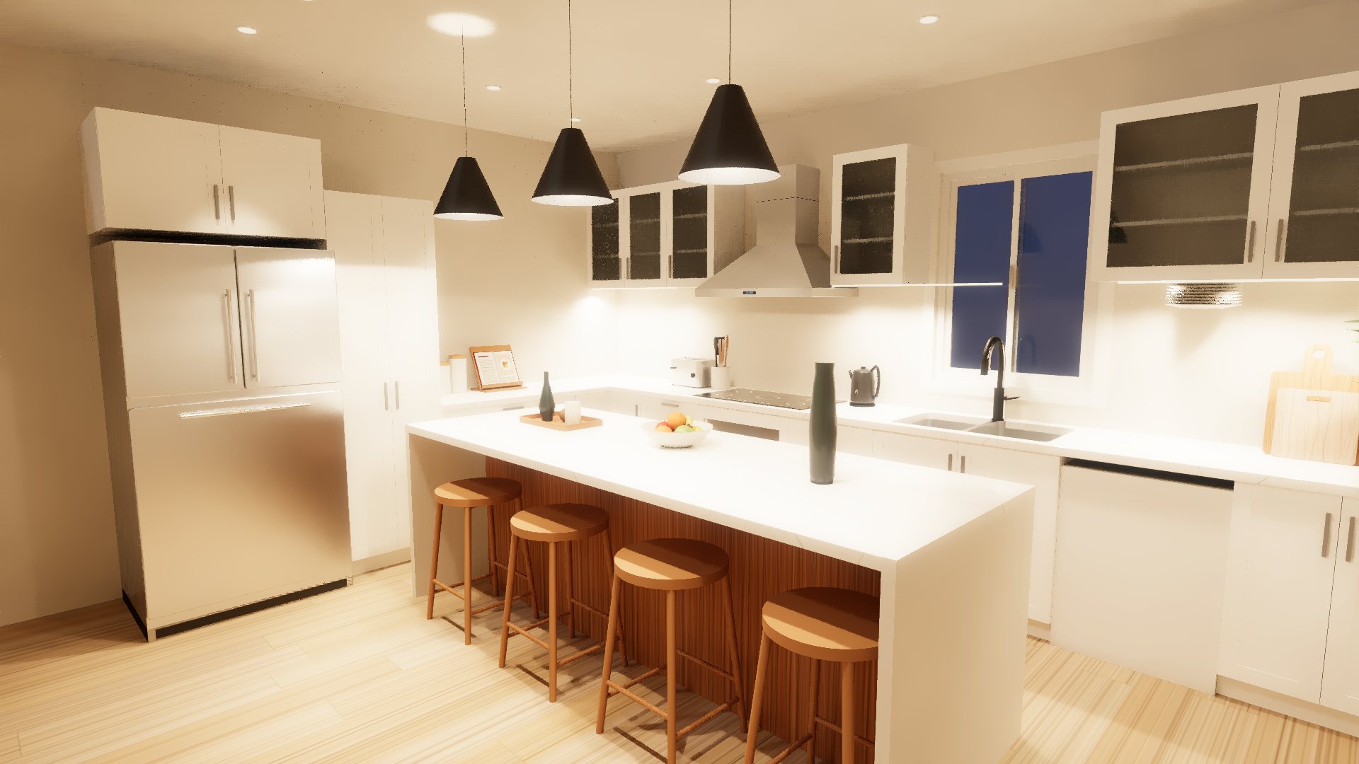 A kitchen rendered in CabCarveCNC